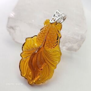 Large Unique Gorgeous Handmade Carved Fancy Fish Pendant Necklace 2.39"